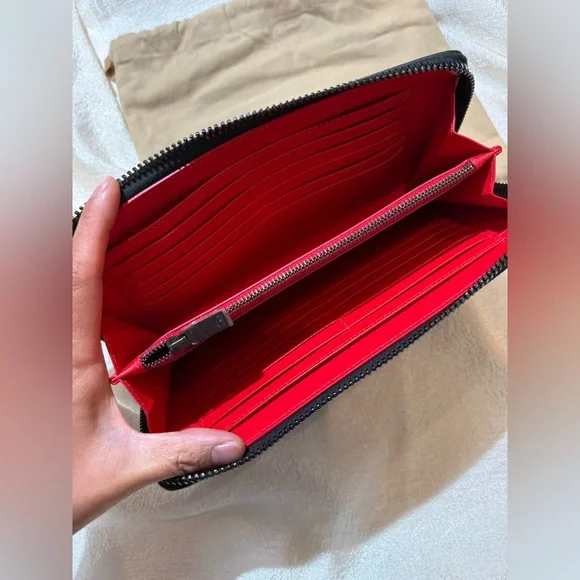 NEW Christian Louboutin Panettone Studs Logo Black Purse Zip Clutch Big Wallet - Picture 12 of 16